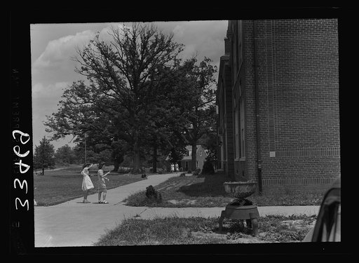 Keysville, Virginia. Randolph Henry High School. Main building. Home economics cottage in the background