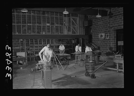 Keysville, Virginia. Randolph Henry High School. Interior of vocational shop. Boys learn to repair farm machinery, carpentering and welding. Machine shop is a three-year course
