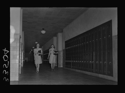 Keysville, Virginia. Randolph Henry High School. Girls in corridor