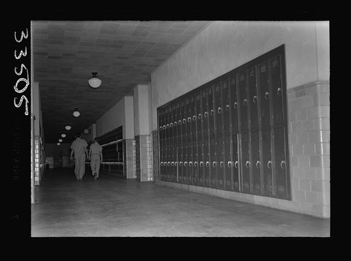 Untitled photo, possibly related to: Keysville, Virginia. Randolph Henry High School. Girls in corridor