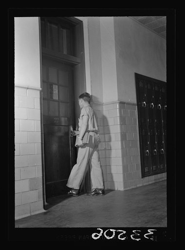 Untitled photo, possibly related to: Keysville, Virginia. Randolph Henry High School. At lockers between classes