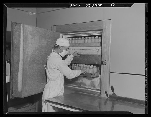 Parke, Davis and Company, manufacturing chemists, Detroit, Michigan. Preparation of blood plasma: showing the storing of plasma at four degrees below zero