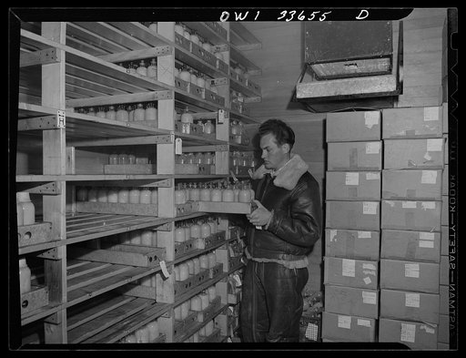 Parke, Davis and Company, manufacturing chemists, Detroit, Michigan. Another view of the shelves in the freezing room for blood plasma