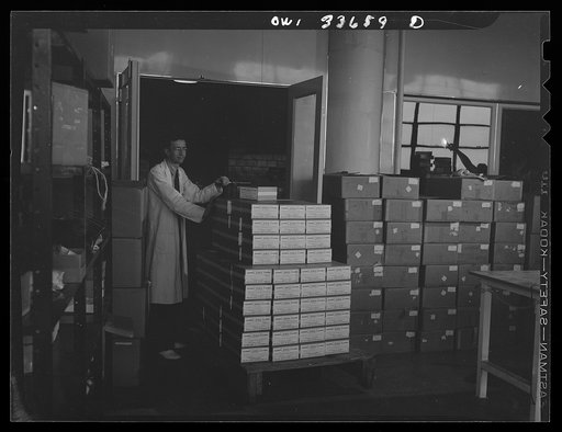 Parke, Davis and Company, manufacturing chemists, Detroit, Michigan. Finished packages of blood plasma ready to be shipped
