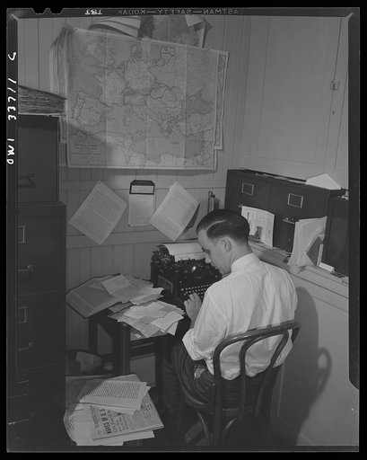 Schenectady, New York. Writing the news broadcast for the schools. A fifteen-minute broadcast is given every Tuesday and Thursday