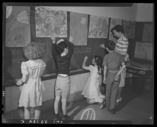Schenectady, New York. Third grade blackboard work at the Elmer Avenue Elementary School