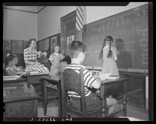 Schenectady, New York. Third grade spelling class at the Elmer Avenue Elementary School