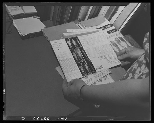 Schenectady, New York. Charts at the Elmer Avenue Elementary School showing the progress made in the corrective exercise class. Pictures are taken three times a year
