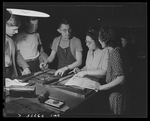 Schenectady, New York. School editors at the Nott Terrace High School putting the school paper to bed