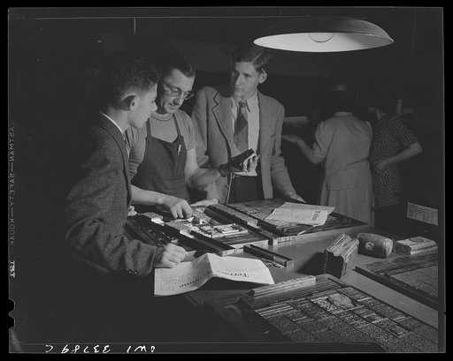 Schenectady, New York. School editors at the Nott Terrace High School putting the school paper to bed