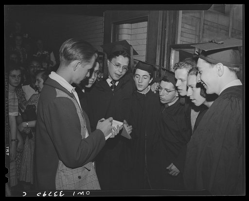 Schenectady, New York. School reporter at the Natt Terrace High School getting the latest dope from a graduating schoolmate for the school paper