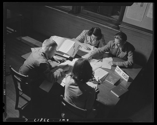 Schenectady, New York. The copy desk of the Terrace Tribune, put out bi-weekly by the second semester journalism class at the Nott Terrace High School. The work on the paper is done mostly after school hours