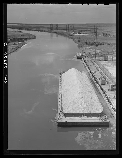 Freeport Sulphur Company, Grand Ecaille, Louisiana. Barge loaded with sulphur