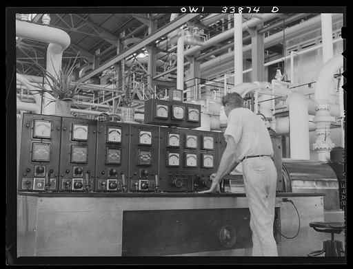 Freeport Sulphur Company, Grand Ecaille, Louisiana. Interior of a powerhouse