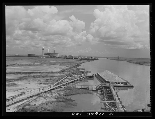 Freeport Sulphur Company, Grand Ecaille, Louisiana. Sulphur mine, powerhouse, machine shops and offices