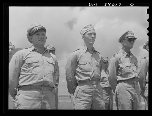 Corpus Christi, Texas. Officers of the Civil Air Patrol lined up in front of the planes for inspection
