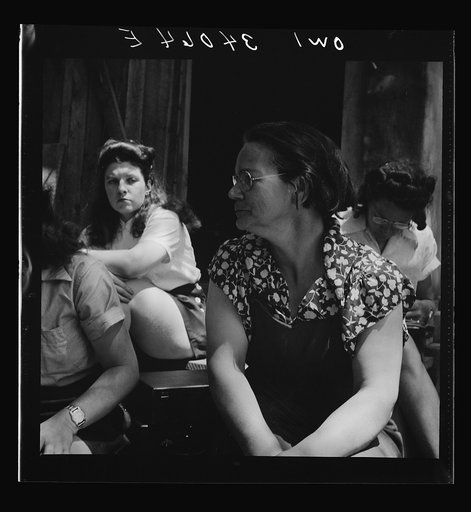 Untitled photo, possibly related to: Turkey Pond, near Concord, New Hampshire. Women workers employed by U.S. Department of Agriculture timber salvage sawmill. Mrs Dorothy De Greenia, slip woman, doesn't find the job hard after years of houswork. Mrs. De Greenia's husband, Raymond, is a sawyer at Tu