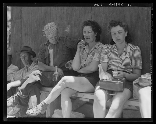 Turkey Pond, near Concord, New Hampshire. Women workers employed by a U.S. Department of Agriculture timber salvage sawmill. Freeman and Lucy De Greenia are one of three married couples working at Turkey Pond. Freeman De Greenia works at the "sticking field" where the lumber is stacked and dried. Lu