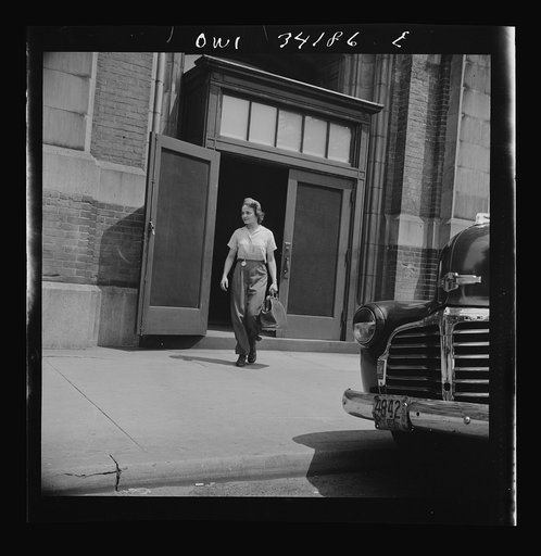 Untitled photo, possibly related to: New Britain, Connecticut. Women employed at Landers, Frary and Clark plant. A shuttle driver