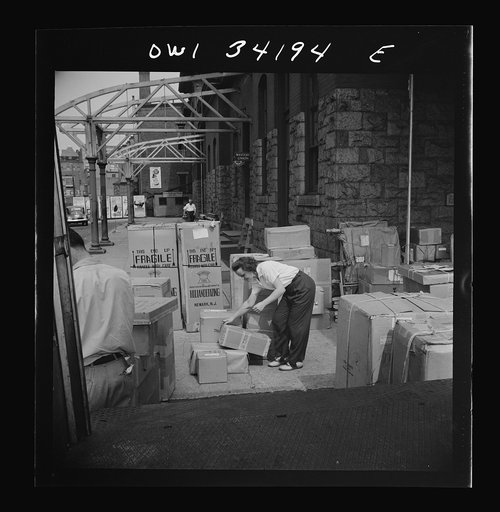 New Britain, Connecticut. Mrs. Dorothy Bell, Irish-German descent, twenty-seven years old, mother of two children, employed at the American Railway Express Company, sorting packages, weighting them, etc., earning seventy-nine and one-half cents an hour