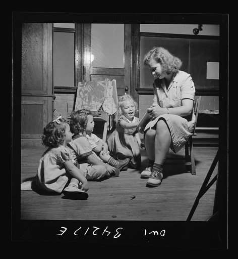 New Britain, Connecticut. A child care center opened September 15, 1942, for thirty children, ages two through five of mothers engaged in war industry. The hours are 6:30 a.m. to 6 p.m. six days per week. "Story hour"