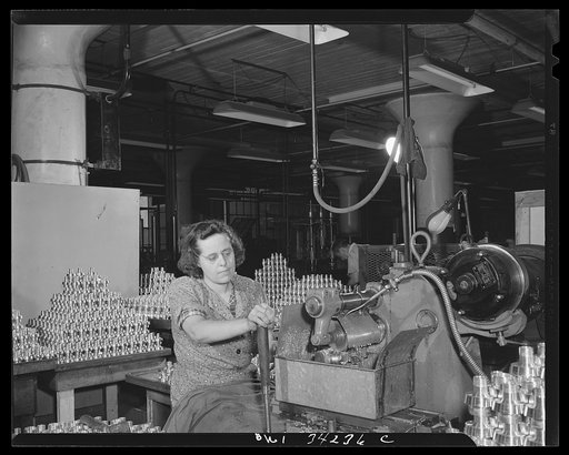New Britain, Connecticut. Women employed at the Landers, Frary and Clark plant. Drilling holes in bomb fuses