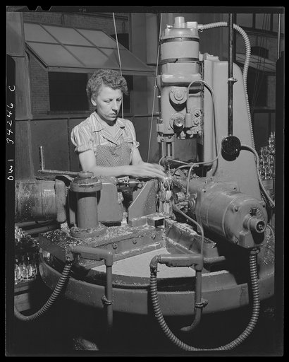 New Britain, Connecticut. Women employed at the Landers, Frary and Clark. Drilling holes in bomb fuses