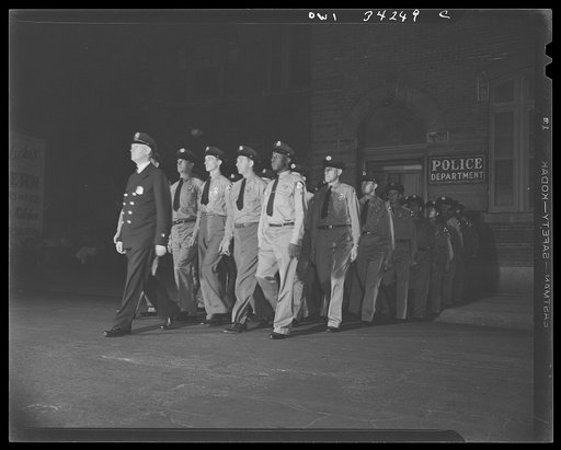New Britain, Connecticut. Auxiliary policemen leaving headquarters for patrol duties