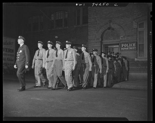 New Britain, Connecticut. Auxiliary policemen leaving headquarters for patrol duties