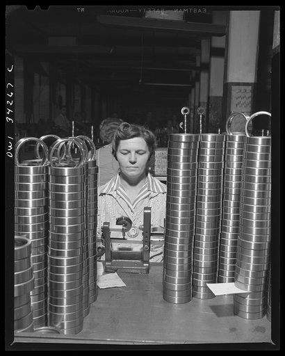 New Britain, Connecticut. Mrs. Antoinette Jamroz, Polish, mother of three children, employed at the Fafnir Bearing Company, matching and sizing bearing rings