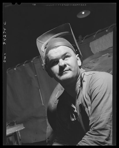 New Britain, Connecticut. A welder at the Landers, Frary, and Clark plant