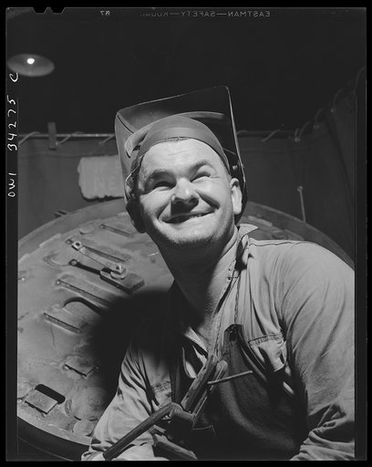 New Britain, Connecticut. A welder at the Landers, Frary, and Clark plant