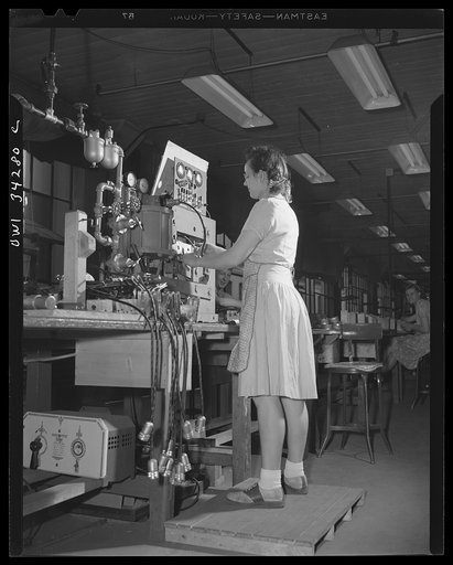 New Britain, Connecticut. A girl at the Fafnir Bearing Company testing bomb shackles