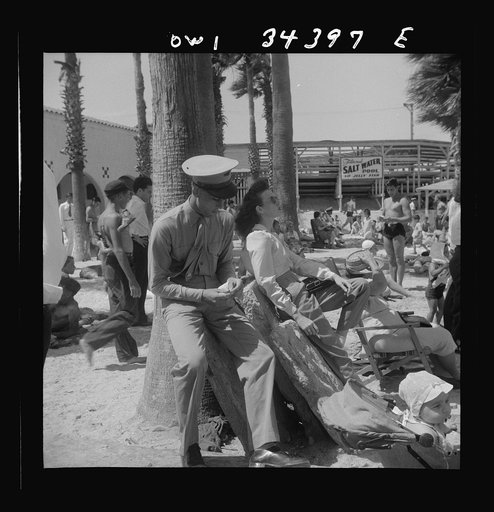 Corpus Christi, Texas. Soldiers and girl at the beach