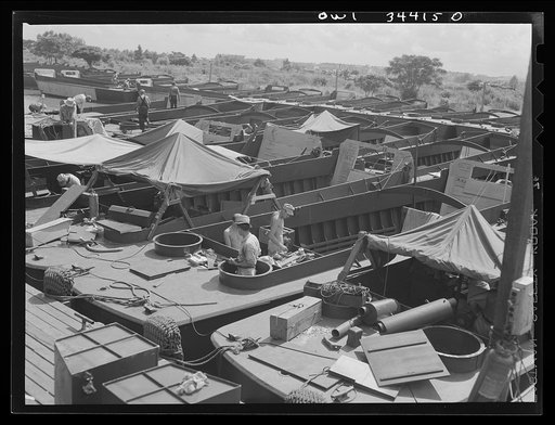 New Orleans, Louisiana. Ramp boats under construction at the Higgins shipyards