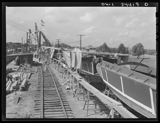 New Orleans, Louisiana. Ramp boats on railroad cars