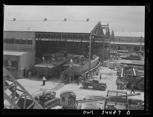 New Orleans, Louisiana. Patrol torpedo boats under construction at the Higgins shipyards
