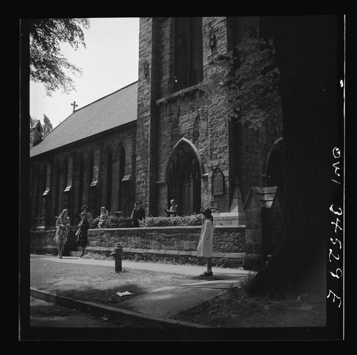 Oswego, New York. Oswegans leaving the Episcopal church on Sunday morning