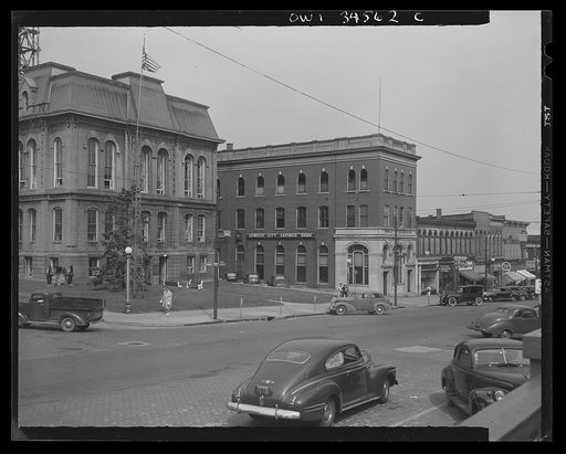 Oswego, New York. The town hall and the back of First Street
