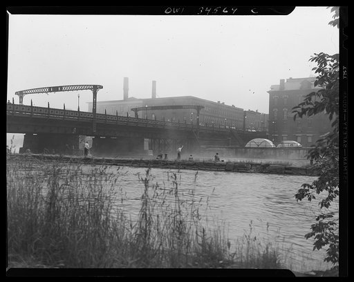 Oswego, New York. A foggy day on the Oswego River