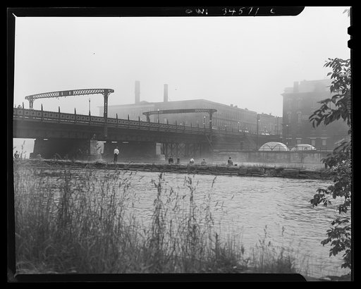 Untitled photo, possibly related to: Oswego, New York. A foggy day on the Oswego River