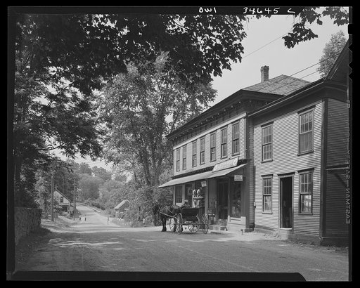 Gaysville, Vermont. Horse and buggy in front of a general store