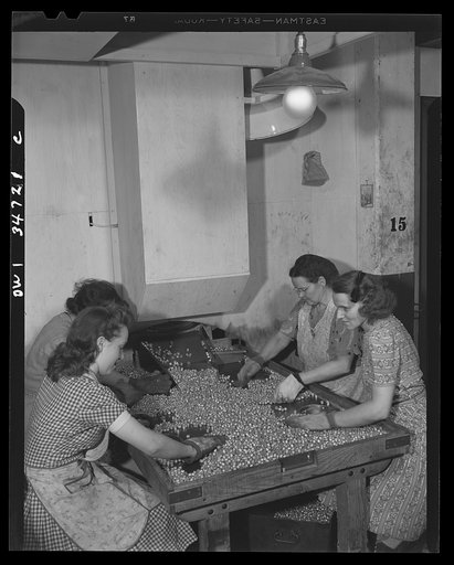 New Britain, Connecticut. Women at the Stanley plant searching for defective bullet jackets