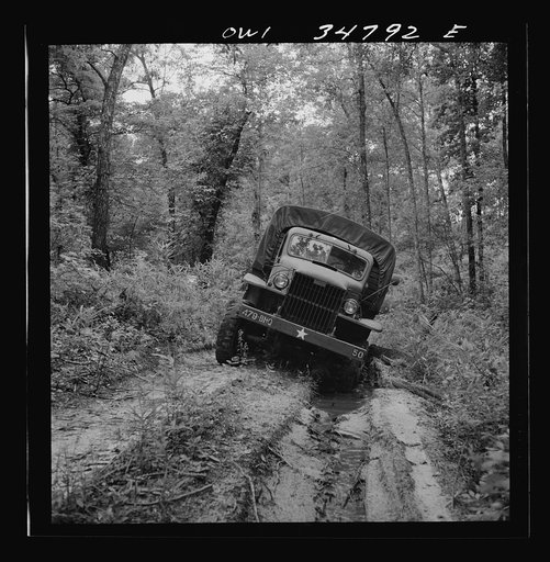 Warner Robins, Georgia. Air Service Command, Robins Field. Part of the training of the truck drivers of the depot group consists of driving many times through an obstacle course in the woods