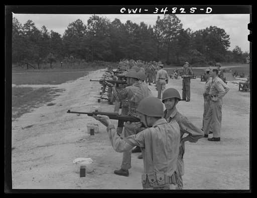 Untitled photo, possibly related to: Warner Robins, Georgia. Air Service Command, Robins Field. Learning marksmanship with the carbine