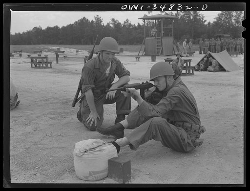 Untitled photo, possibly related to: Warner Robins, Georgia. Air Service Command, Robins Field. Learning marksmanship with the carbine