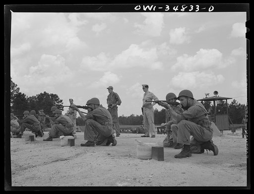 Untitled photo, possibly related to: Warner Robins, Georgia. Air Service Command, Robins Field. Learning marksmanship with the carbine