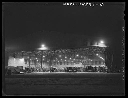 Warner Robins, Georgia. Air Service Command, Robins Field. Work going on at night at the engine shop of an air depot group