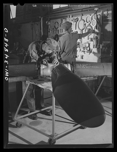 Warner Robins, Georgia. Air Service Command, Robins Field. Propeller man of an air depot group working on a four-bladed propeller from a B-24 medium bomber