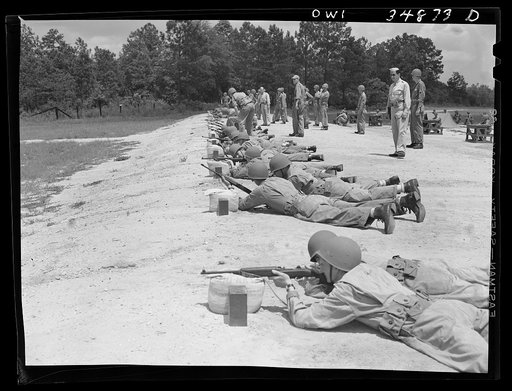 Untitled photo, possibly related to: Warner Robins, Georgia. Air Service Command, Robins Field. Learning marksmanship with the carbine